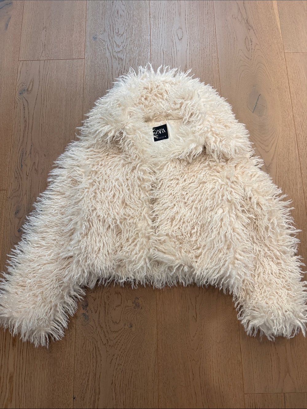 Zara Ivory Shaggy Faux Fur Jacket